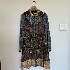 Maeve Anthropology Patchwork Floral Button Up Dress